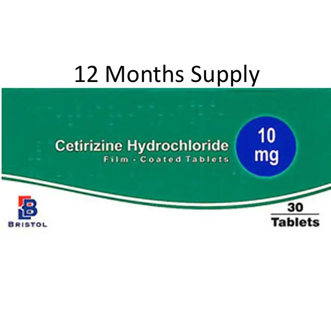 12 MONTHS SUPPLY of Cetirizine 10mg Allergy/Hayfever Relief Tablets with FREE DELIVERY (360 Tablets)