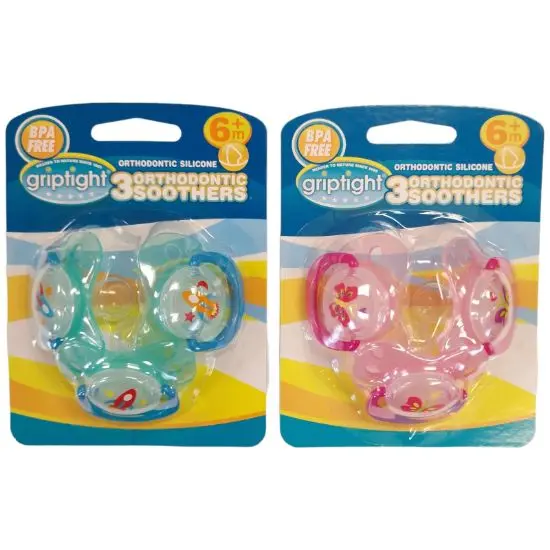 £2.99 Griptight - 3 Orthodontic Baby Soothers 6M+ (6)