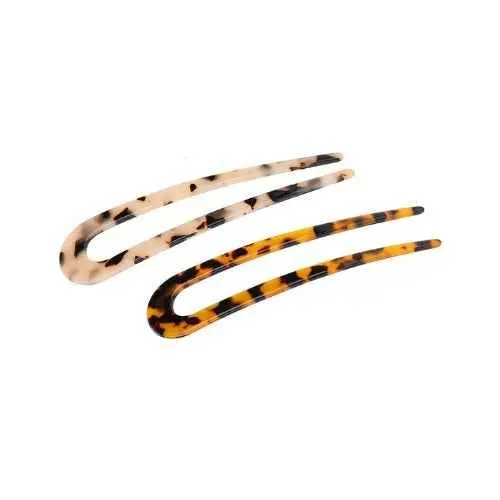2 x U Shaped Hair Pin French Style Cellulose Acetate Tortoise Shell