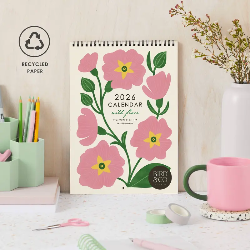 2026 Illustrated Wild Flower Eco friendly Wall Calendar - A4