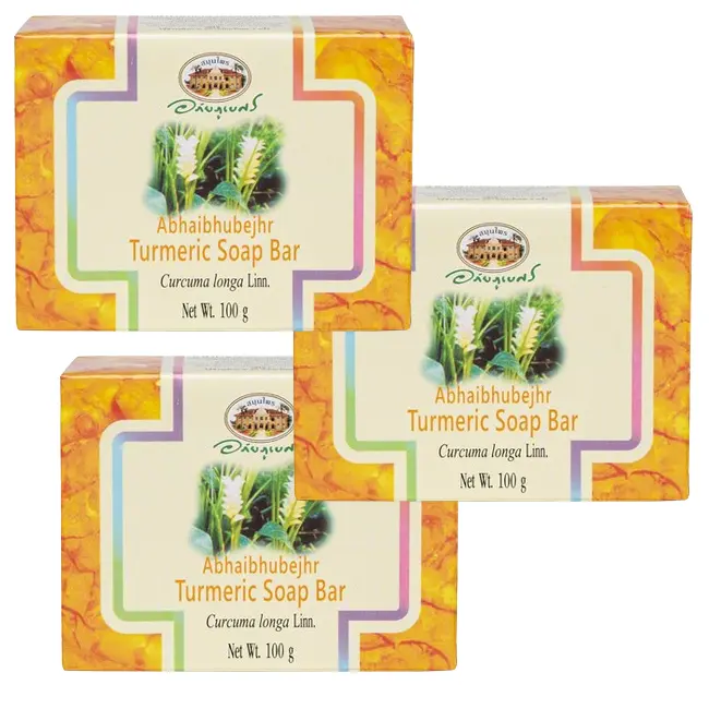 Abhaibhubejhr - Turmeric Soap Bar 100 g. (Pack of 3) - Made in Thailand