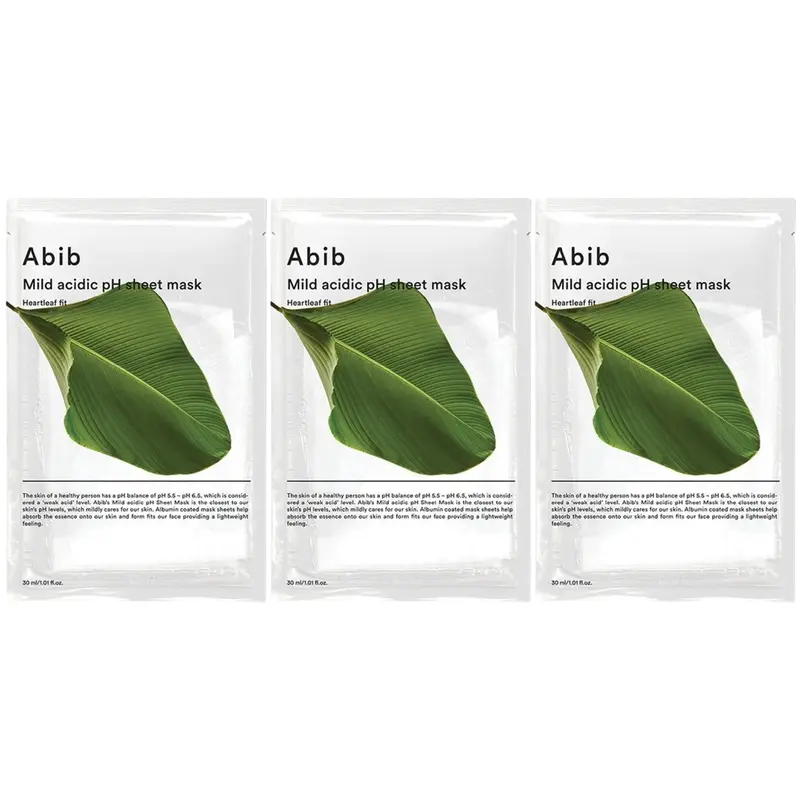 Abib - Mild Acidic pH Sheet Face Mask, Heartleaf Fit 30ml. (Pack of 3)