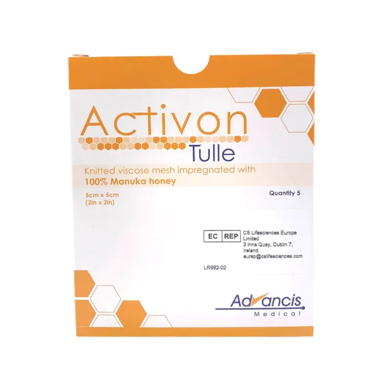 Activon Tulle Viscose Mesh with 100% Manuka Honey 5cm x 5cm Box of 5