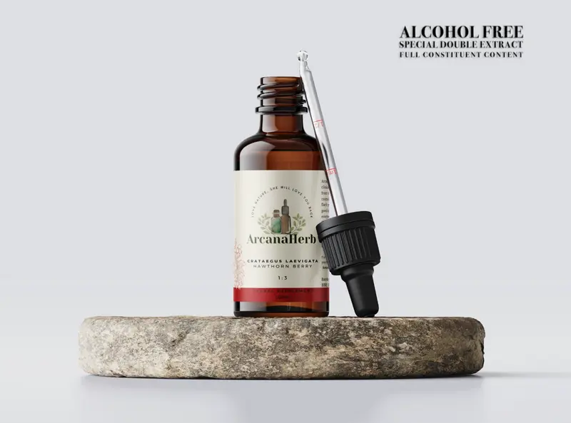 Alcohol free Hawthorne Berry tincture. Crataegus laevigata fruct. Unique glycerine extract. 50ml, 100ml available. 1