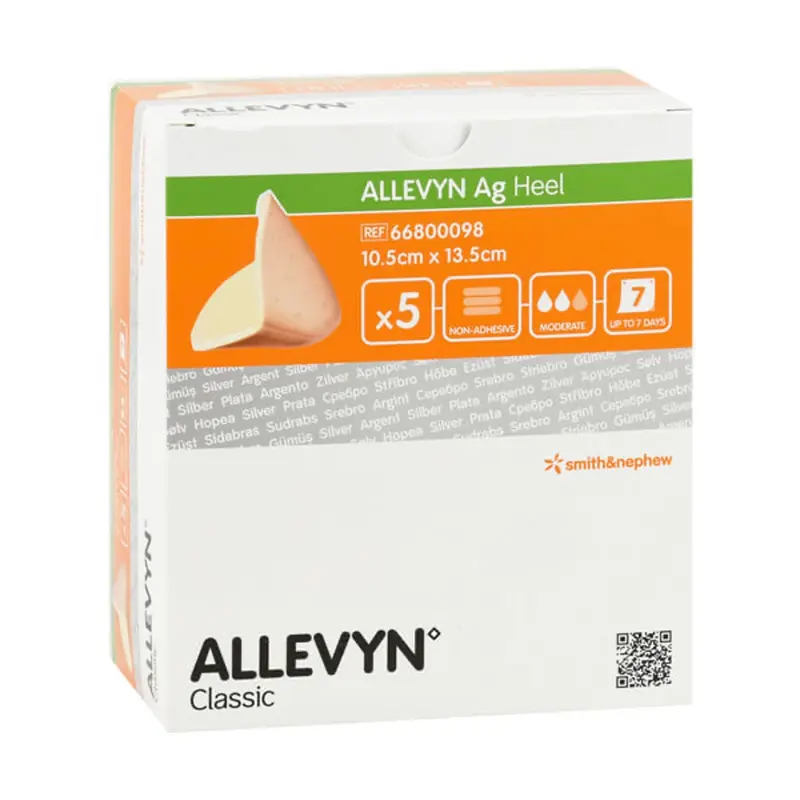 ALLEVYN Ag Heel Non-Adhesive Dressing – 10.5cm × 13.5cm – Box of 5