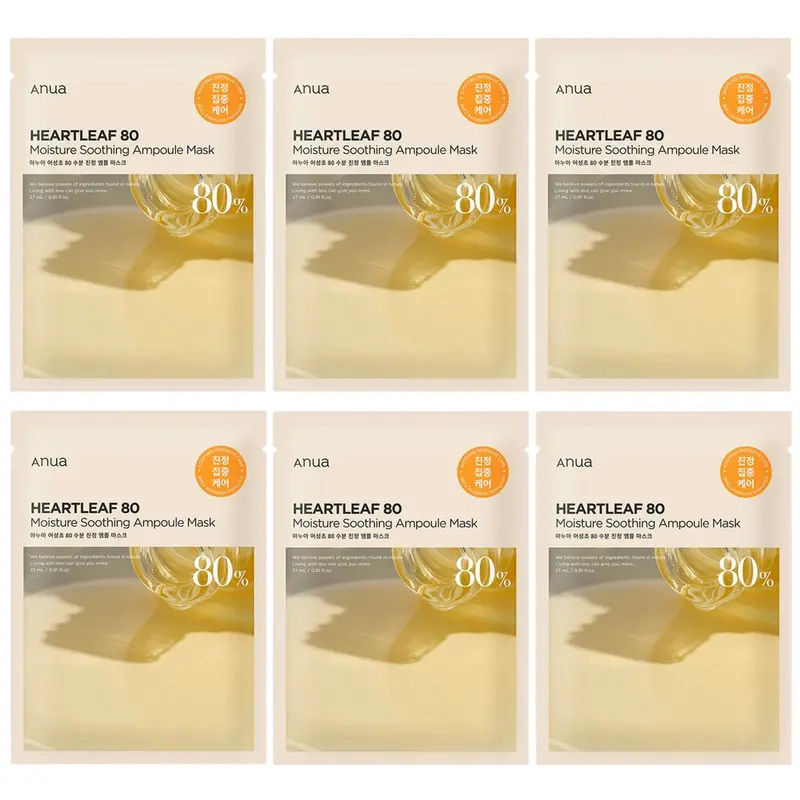 Anua - Heartleaf 80 Moisture Soothing Ampoule Mask 27ml. (Pack of 6)