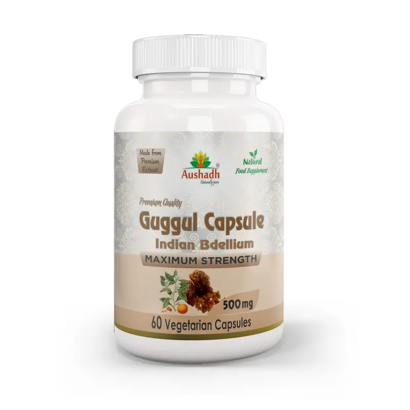Aushadh Guggul Capsules (Mukul Myrrh) Joint Comfort & Heart Wellness Support - Vegan, Gluten Free, Non-GMO, 60 Capsules