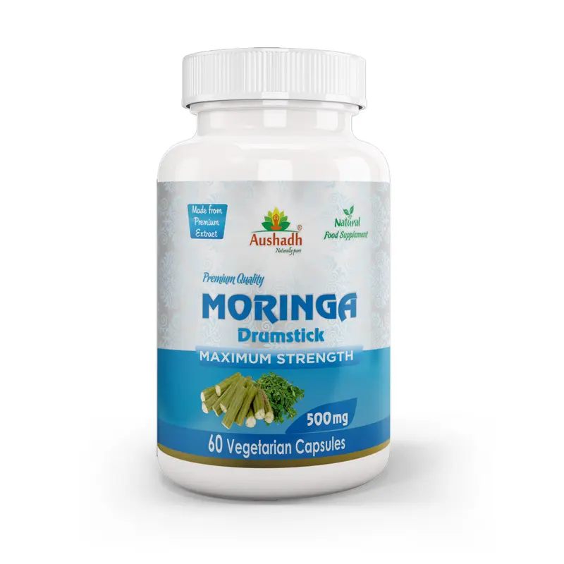 Aushadh Moringa Oleifera Capsules (Drumstick Tree) Energy & Nutrition Support - Vegan, Gluten Free, Non-GMO, 60 Capsules