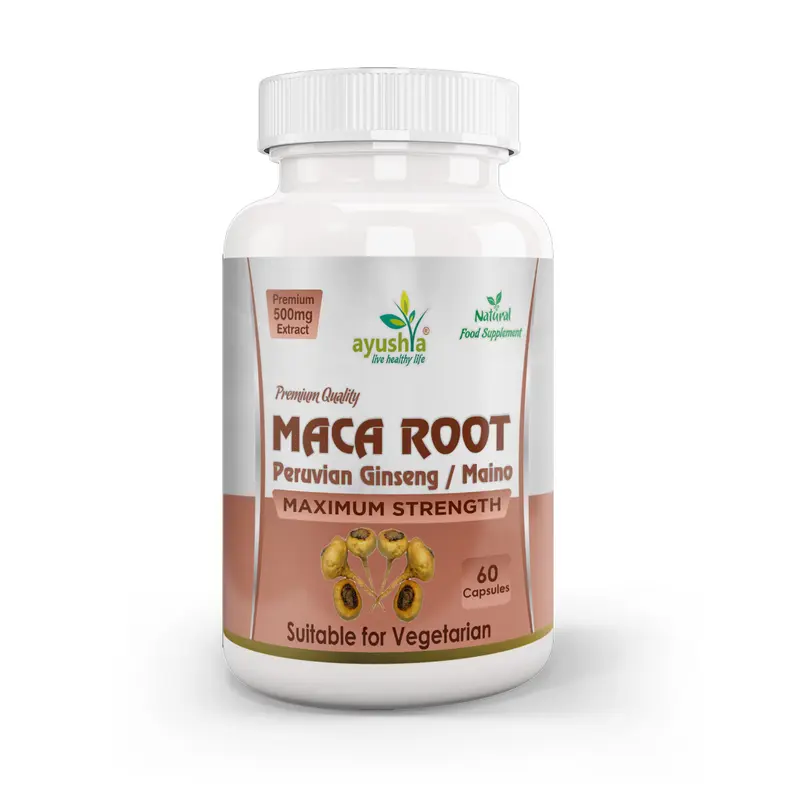 Ayushya Maca Root Capsules (Peruvian Ginseng) Energy & Stamina Support - Vegan, Gluten Free, Non-GMO, 60 Capsules
