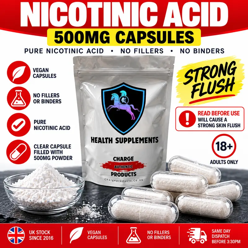 B3 Nicotinic Acid 500mg Capsules UK — Flush Niacin | NAD+ Precursor | 6 Authorised Claims | 60 to 500 Capsules