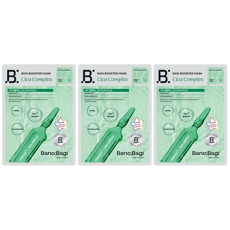 Banobagi - Cica Complex Skin Booster Mask with Guaiazulene,PDRN and Exo2 Boost 25ml. (Pack of 3)