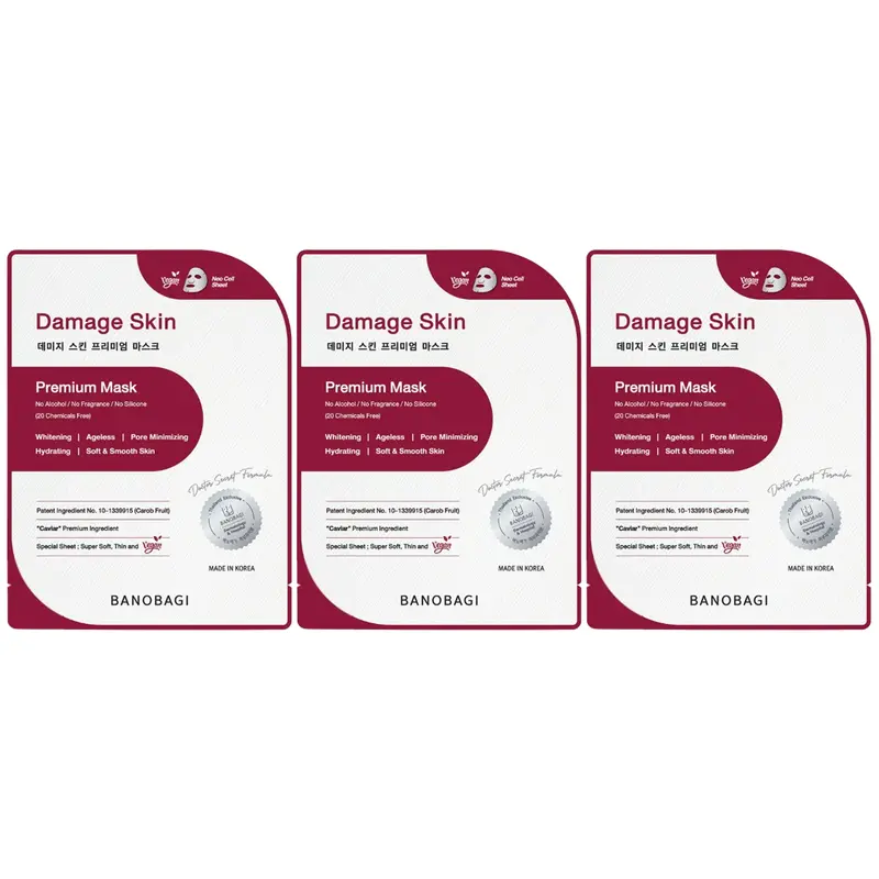 Banobagi - Damage Skin Premium Mask - Whitening, Ageless, Pore Minimizing, Hydrating and Chemicals Free 25ml. (Pack of 3)