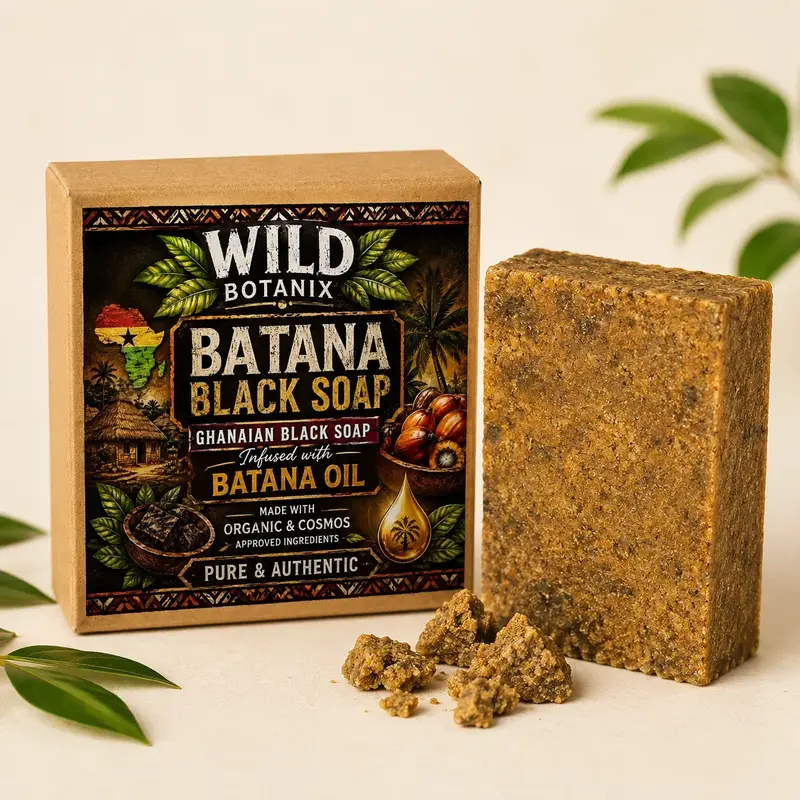 Batana Black Soap – Ghanaian Black Soap Infused with Batana Oil, 100g