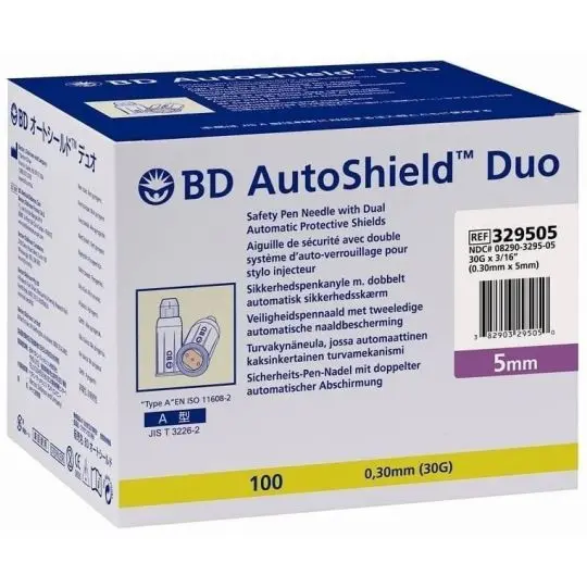 BD AutoShield Duo Safety Pen Needles 5mm 30G – Box of 100
