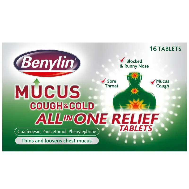 Benylin Mucus Cough & Cold All-in-One Relief Tablets - 16 Tablets