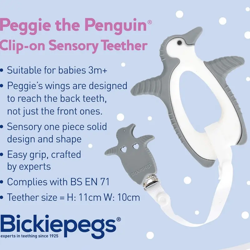 Bickiepegs Peggie The Penguin Clip-on Sensory Teething Toy (T)