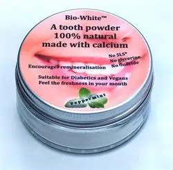 Bio-White Organic Fluoride Free Tooth Powder Peppermint Glass Jar 35g