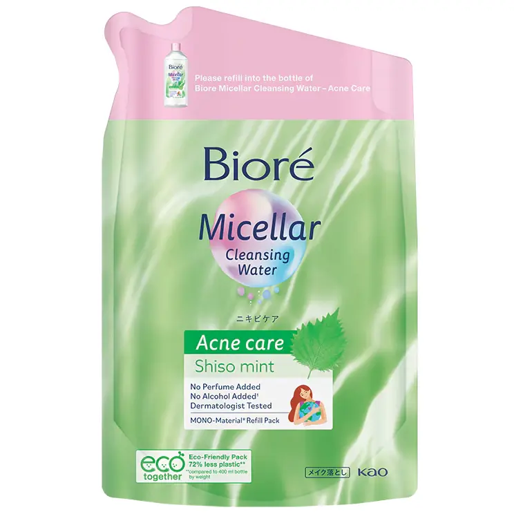 Biore - Micellar Cleansing Water Acne Care Shiso Mint Refill 330ml.