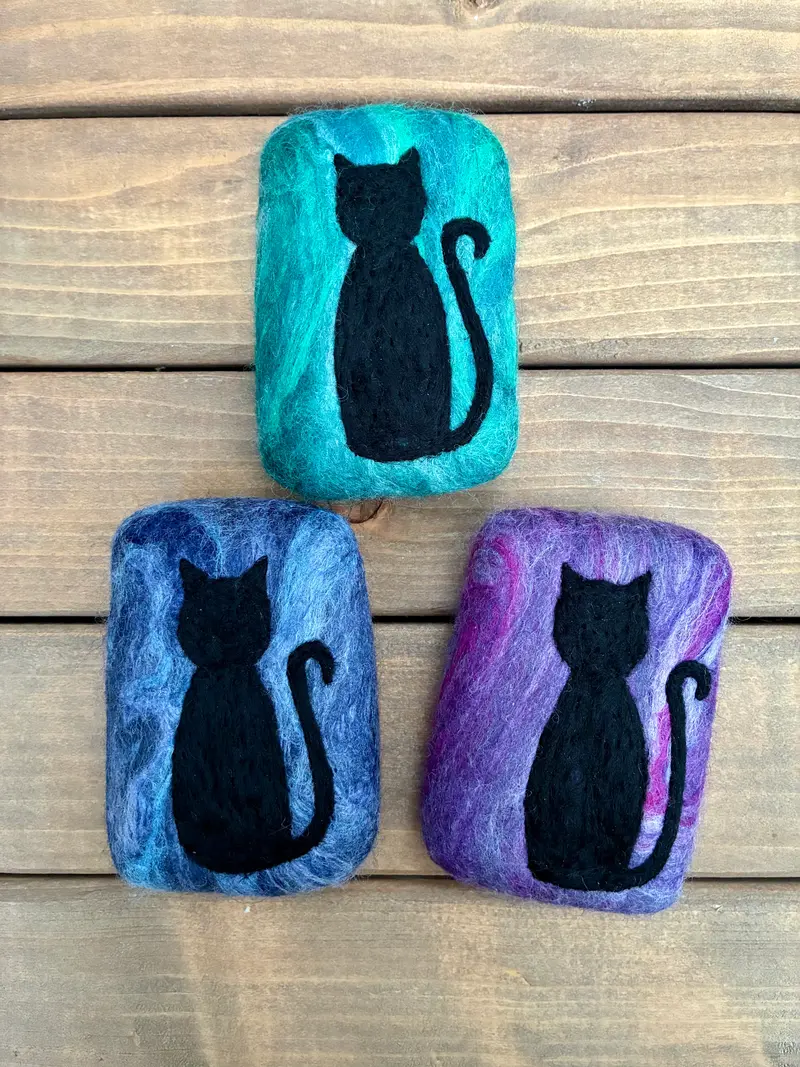 Black Cat Felted Soap - Purple