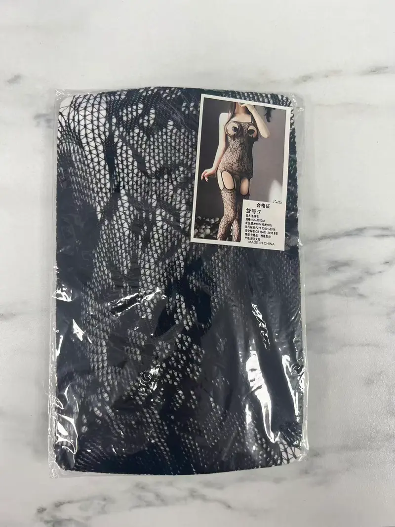 Black Fishnet Lace Cut-Out Bodystocking - Style 7