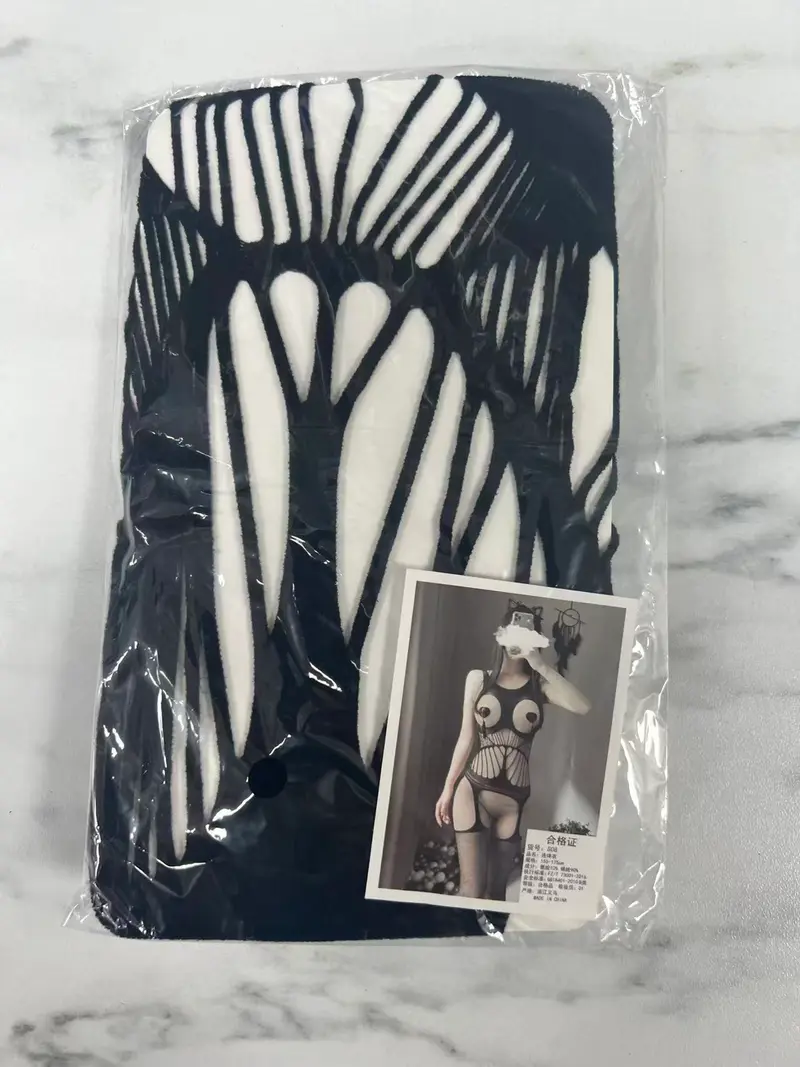 Black Geometric Cut-Out Bodystocking - S08