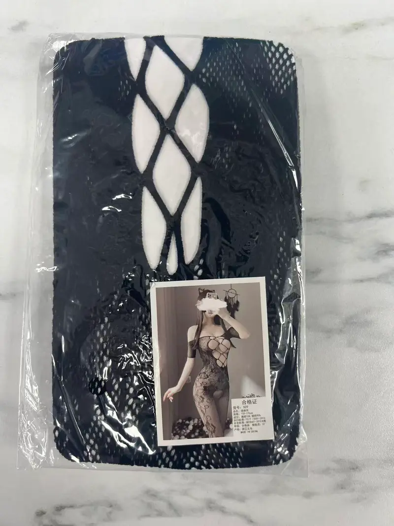 Black Lace Asymmetric Cut-Out Bodystocking - S09