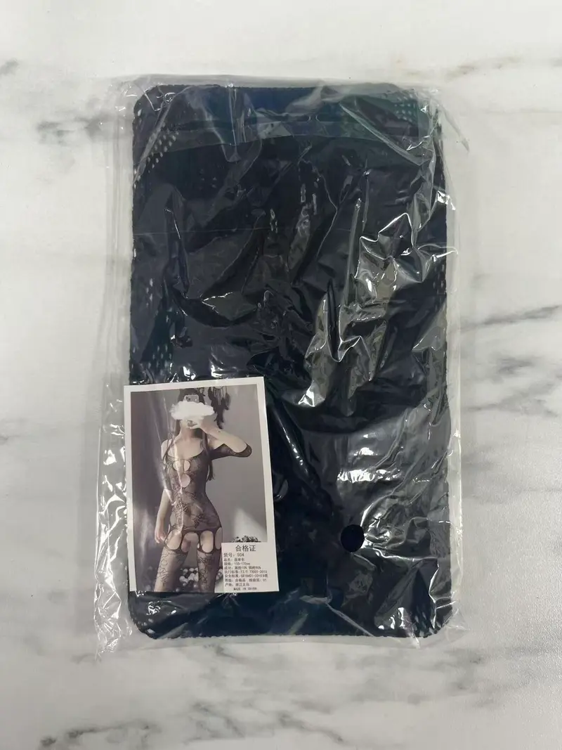 Black Lace Suspender-Detail Bodystocking - S04