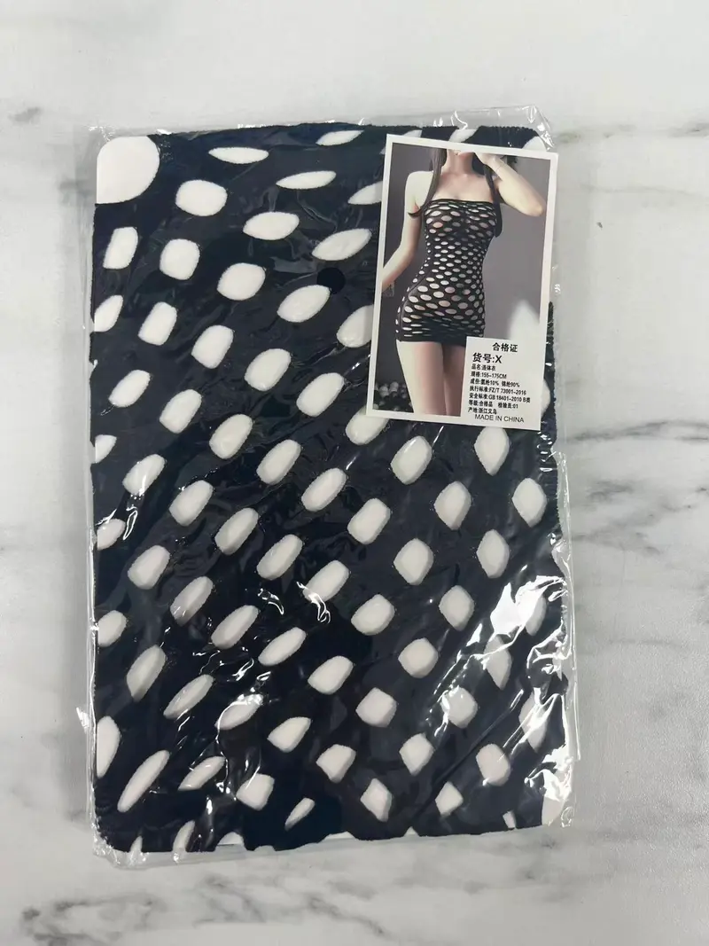 Black Polka-Dot Cut-Out Mini Dress Bodystocking - X