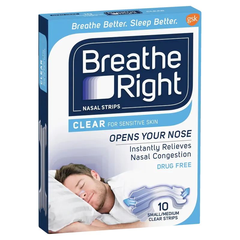 Breathe Right Nasal Strips Clear - 10 Small/Medium Strips