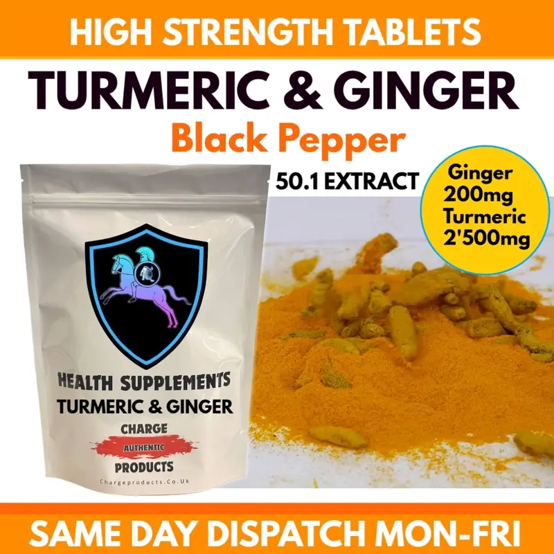 Buy Turmeric Ginger & Black Pepper Tablets UK | 2500mg 95% Curcumin | High Strength Turmeric Tablets | Charge Products