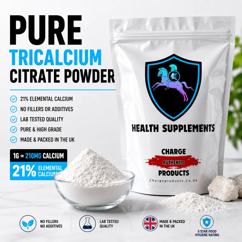 Calcium Citrate Powder — 21% Elemental Calcium | 100g to 5kg | Charge Products