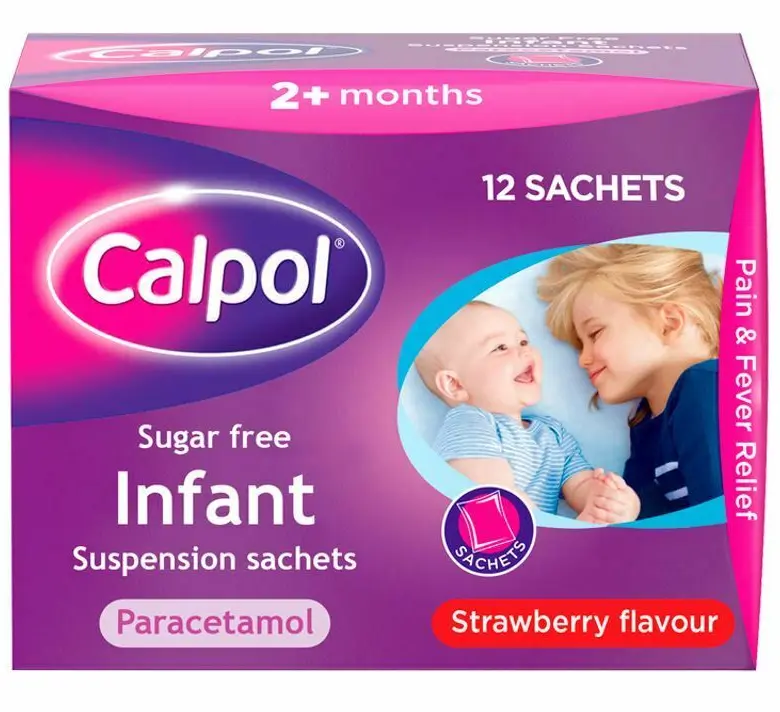 Calpol 120mg/5ml Sugar Free Infant Oral Suspension Strawberry 2+ Months - 12 or 20 x 5ml Sachets