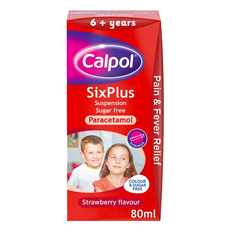 Calpol SixPlus Sugar Free Suspension 250mg/5ml Strawberry – 100ml