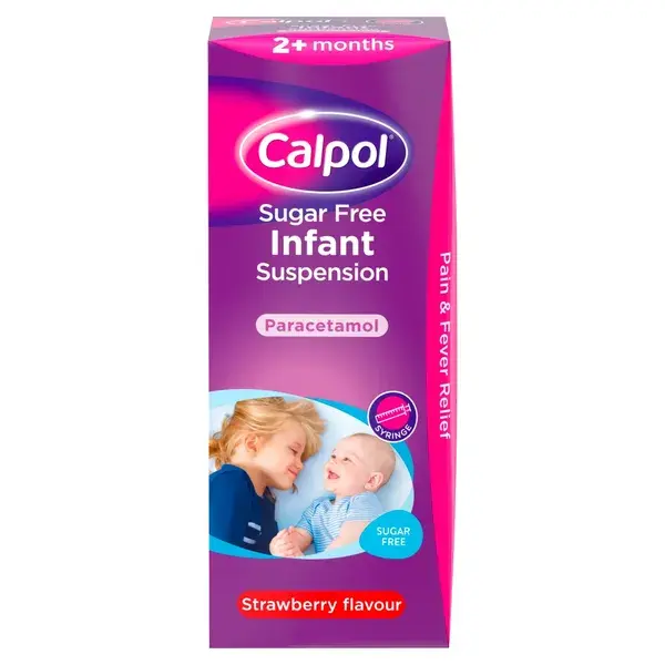 Calpol Sugar Free Infant Suspension, Paracetamol Medication, 2+ Months, Strawberry Flavour, 200ml (P) (A)