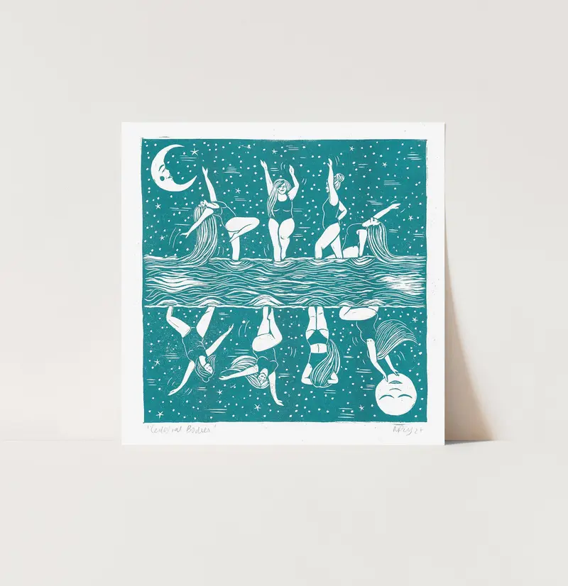 Celestial Bodies riso, swimming, friends, ocean, mooncycle