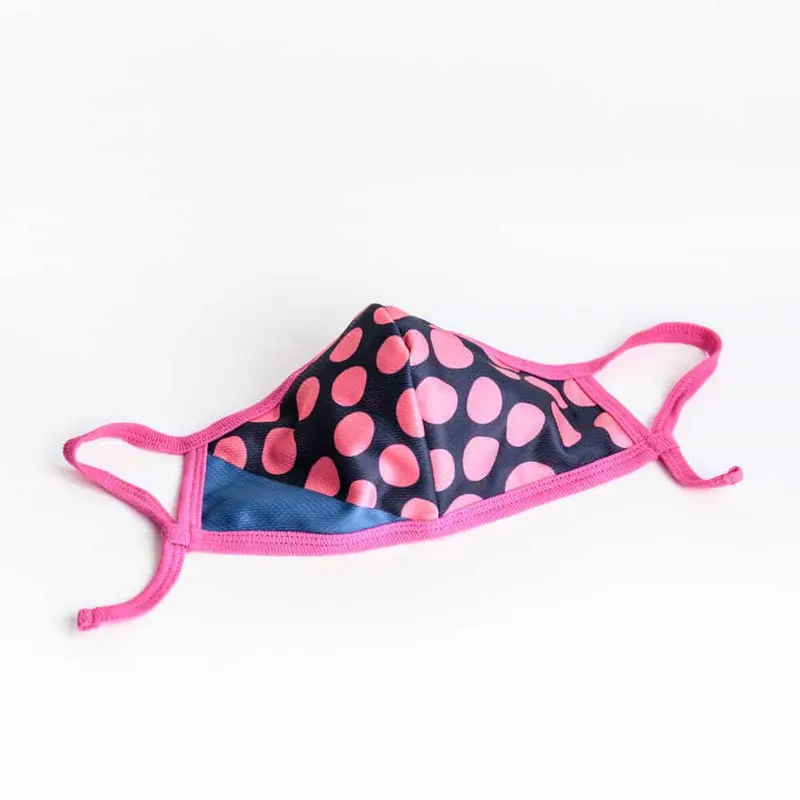 Cloth Washable Facemask with Nanofiber Filter - Blue/Pink Dots + Pink Earloop
