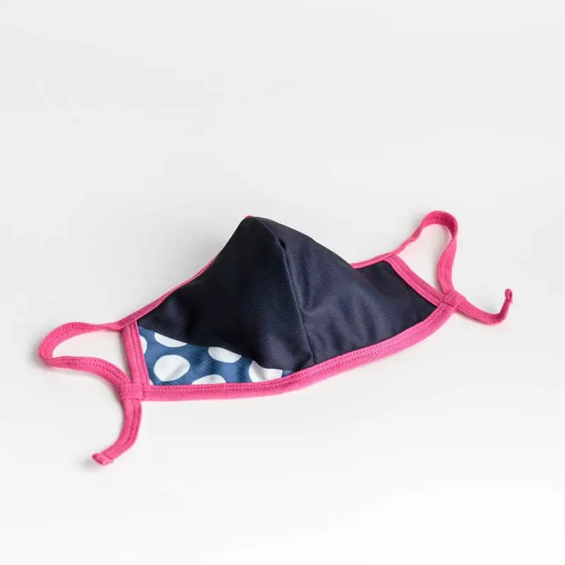 Cloth Washable Facemask with Nanofiber Filter - Dark Blue/Green Dot - Pink Earloop