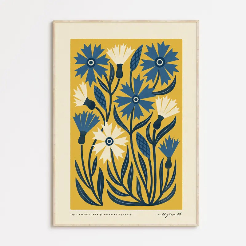 Cornflower | Modern-Retro Wildflower Art Print Wall Decor