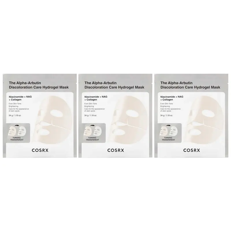 COSRX - The Alpha-Arbutin Discoloration Care Hydrogel Mask with Niacinamide + NAG + Collagen, 1 Sheet (Pack of 3)