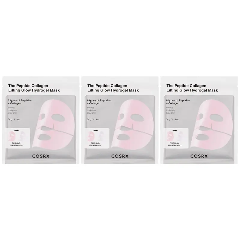 COSRX - The Peptide Collagen Lifting Glow Hydrogel Mask with 6 Types of Peptides + Collagen, 1 Sheet (Pack of 3)