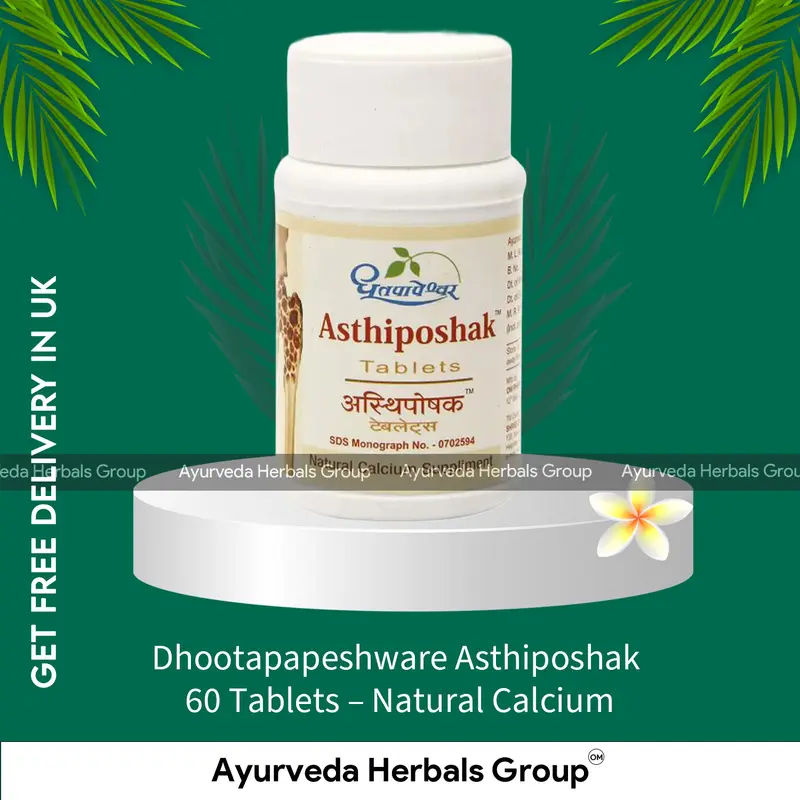 Dhootapapeshware Asthiposhak 60 Tablets - Natural Calcium - Ayurvedic Wellness Support | Delivered Across the UK