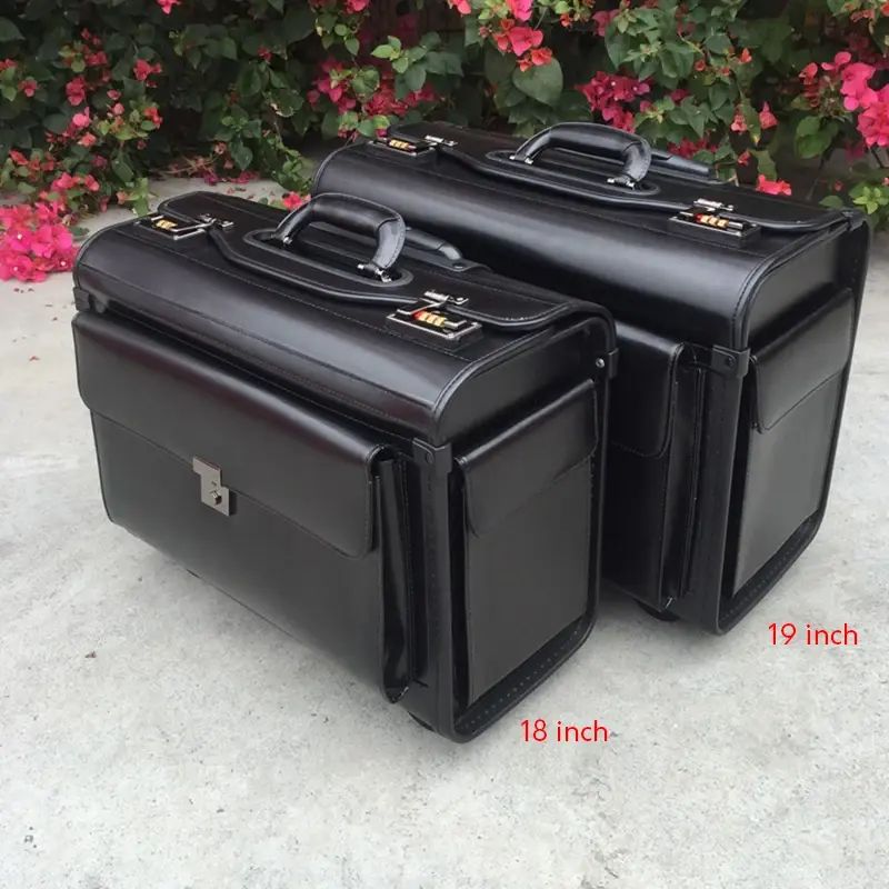 Doctors Bag Leather Pilot Wheel Suitcases Business Trolley