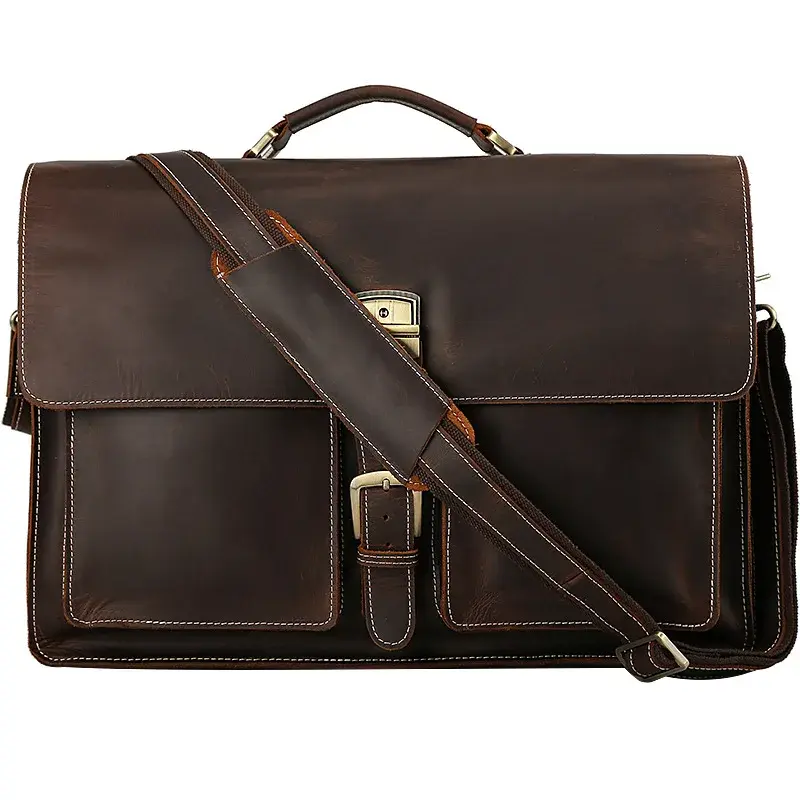 Doctors Briefcase Genuine Leather Laptop Bag For 17 Inch Double Layer