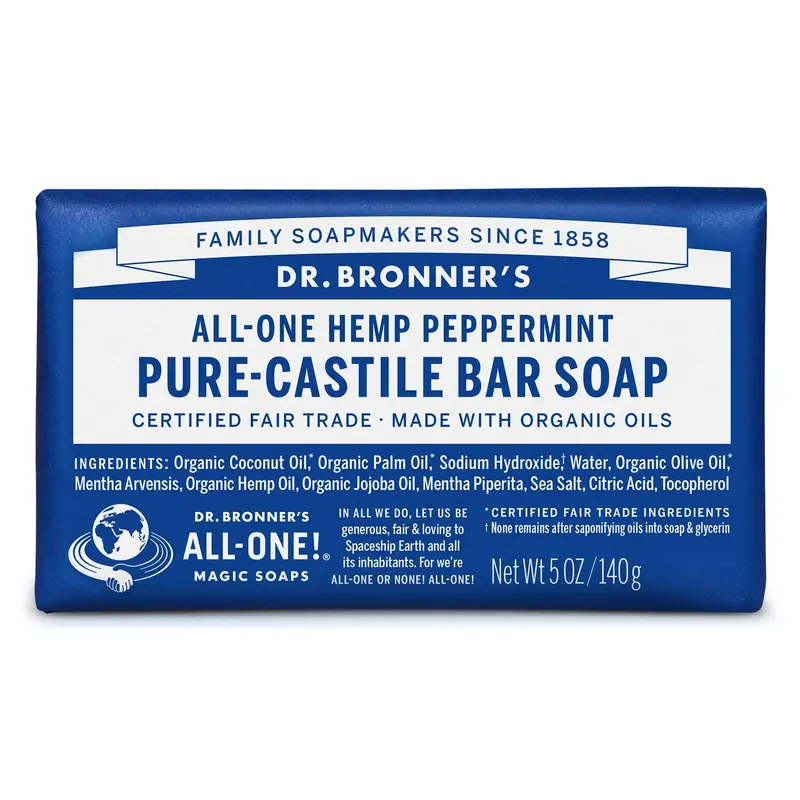 Dr Bronner's Castille Soap Bar All-One Peppermint