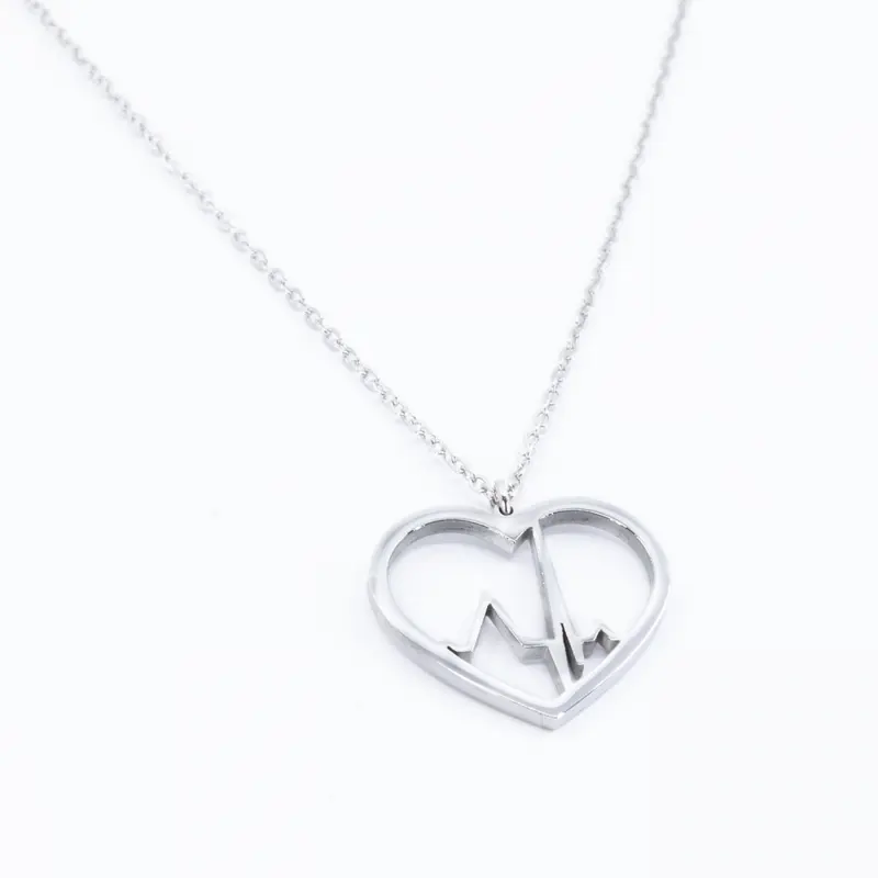 EKG Heart Pendant Necklace Stainless Steel
