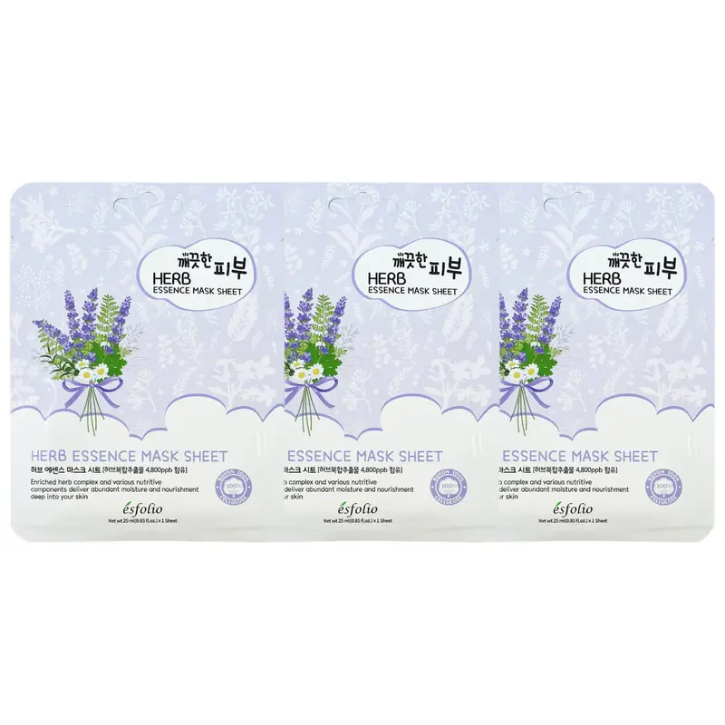 Esfolio - Pure Skin Herb Essence Mask Sheet 25ml. (Pack of 3)