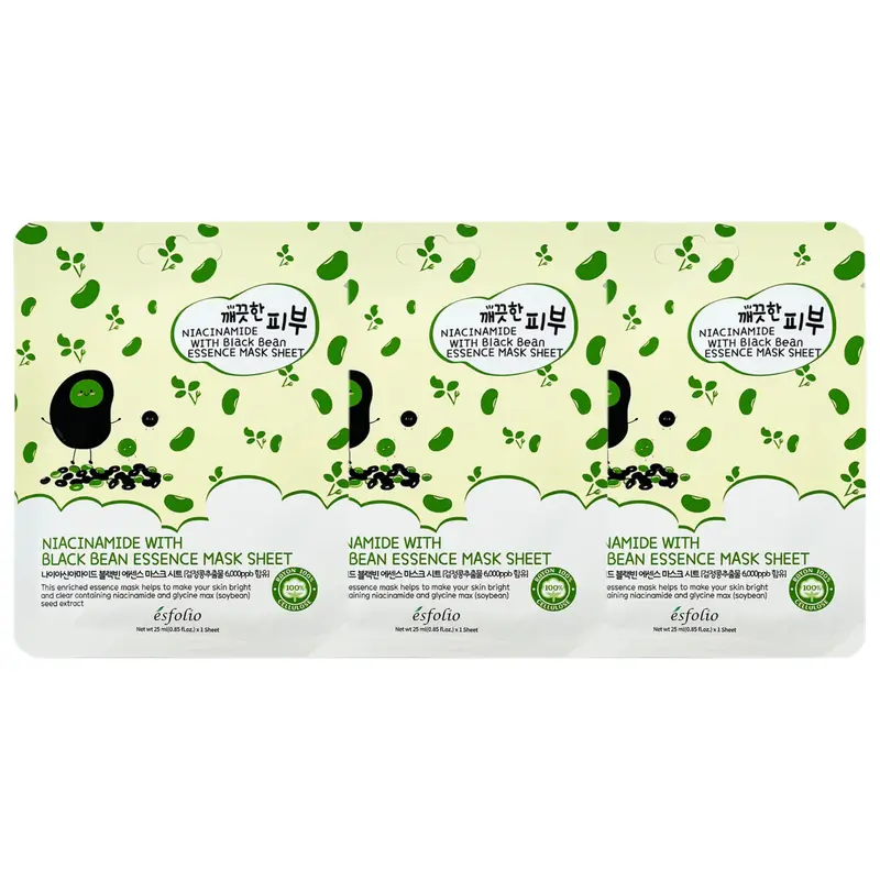 Esfolio - Pure Skin Niacinamide With Black Bean Essence Mask Sheet 25ml. (Pack of 3)