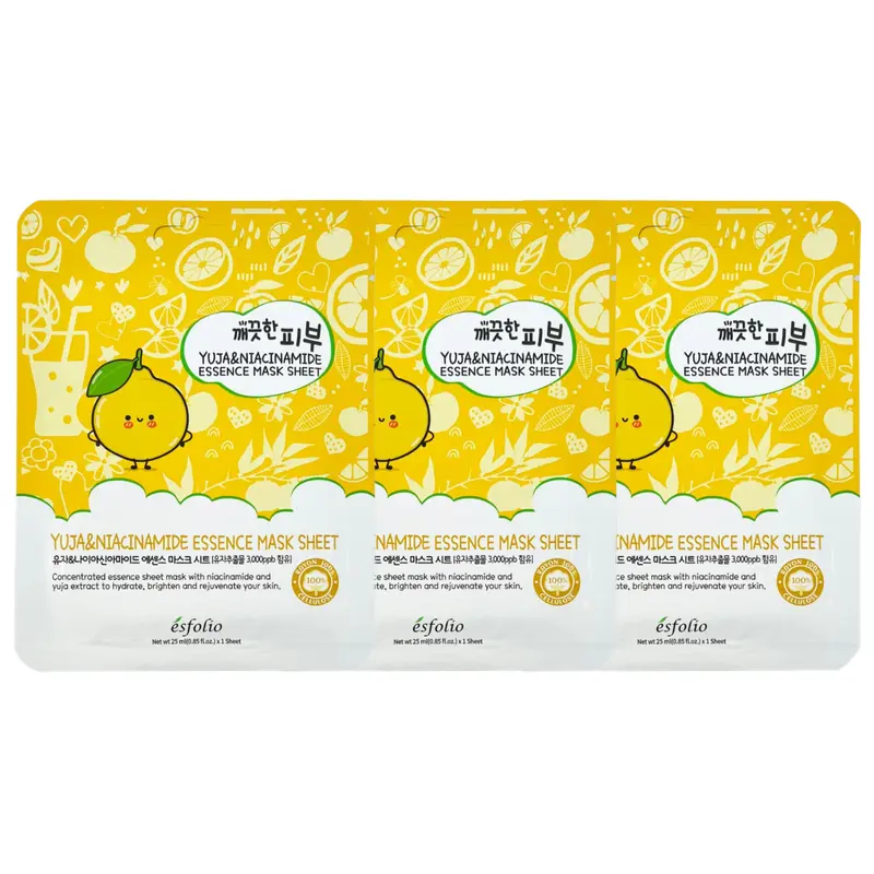 Esfolio - Pure Skin Yuja & Niacinamide Essence Mask Sheet 25ml. (Pack of 3)