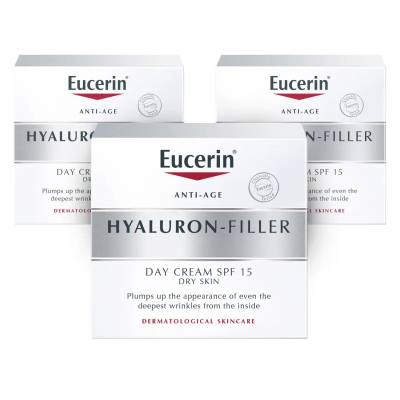 Eucerin Hyaluron-Filler Day Cream for Dry Skin SPF15 - 3 Pack