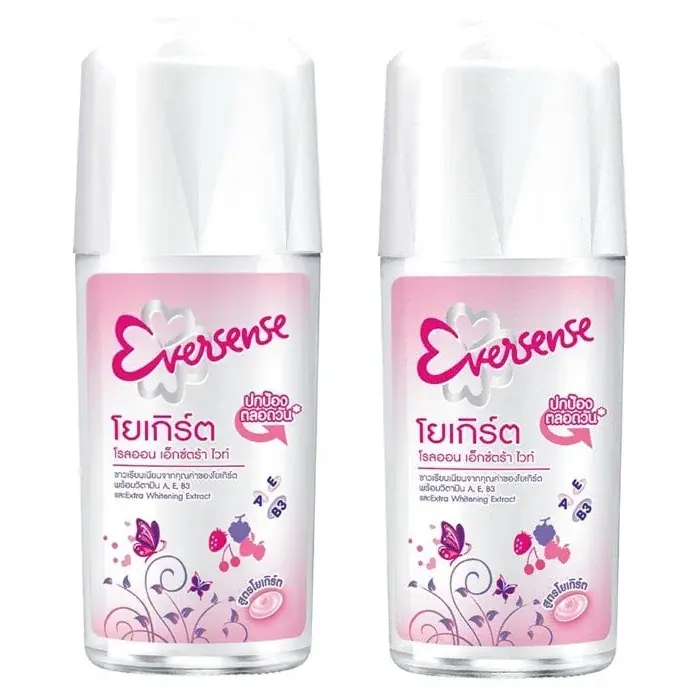 Eversense - Extra White Roll-On Deodorant Yogurt Pink 45ml. (Pack of 2)